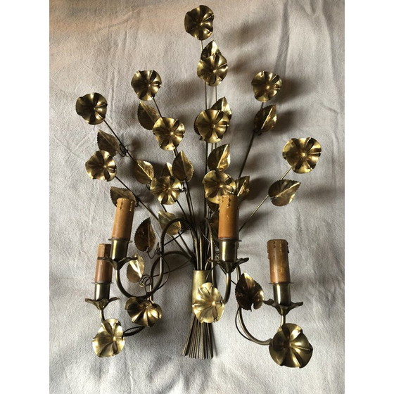 Image 1 of Paar "Flower" Wandlampen aus vergoldetem Metall mit 4 Lichtern, 1960