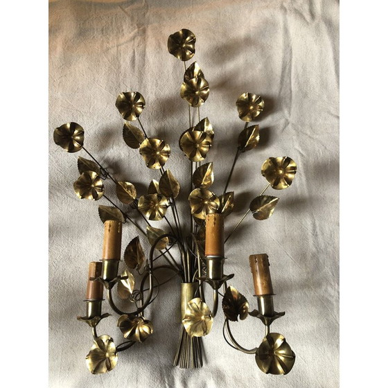 Image 1 of Paar "Flower" Wandlampen aus vergoldetem Metall mit 4 Lichtern, 1960
