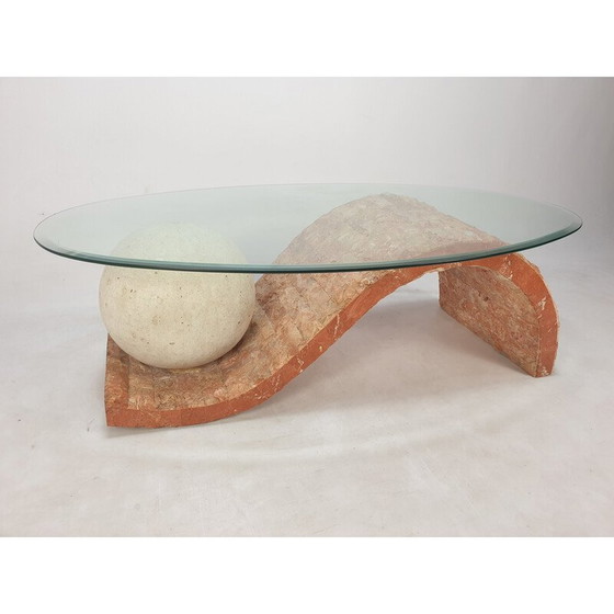 Image 1 of Vintage Couchtisch aus fossilem Stein von Magnussen Ponte, 1980