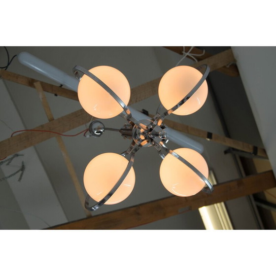 Image 1 of Vintage Art Deco Kronleuchter aus Opalglas und Holz, 1930