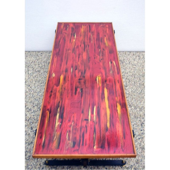 Image 1 of Vintage Couchtisch aus Holz und emailliertem Kupfer, Italien 1950