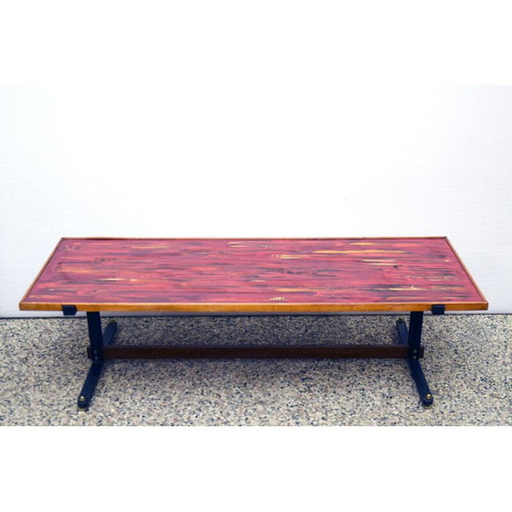 Image 1 of Vintage Couchtisch aus Holz und emailliertem Kupfer, Italien 1950