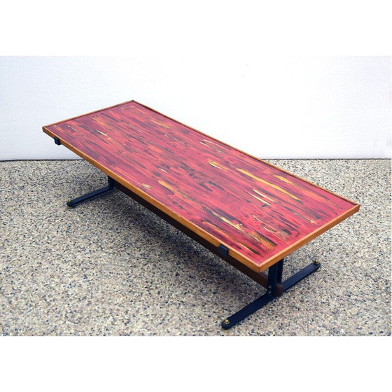 Image 1 of Vintage Couchtisch aus Holz und emailliertem Kupfer, Italien 1950