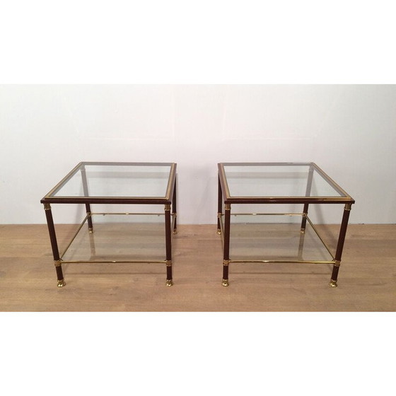 Image 1 of Paar Sofagarnituren aus Messing und weinrotem Lack, 1970