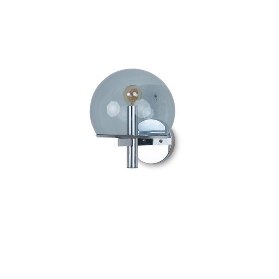 Image 1 of Paar Vintage-Wandlampen aus verchromtem Metall und Rauchglas in Boulle-Form von Gaetano Sciolari, Italien 1970