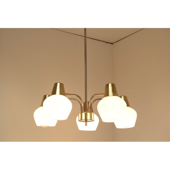 Image 1 of Vintage-Kronleuchter aus Glas und Messing von Kamenicky Senov, Tschechoslowakei 1970