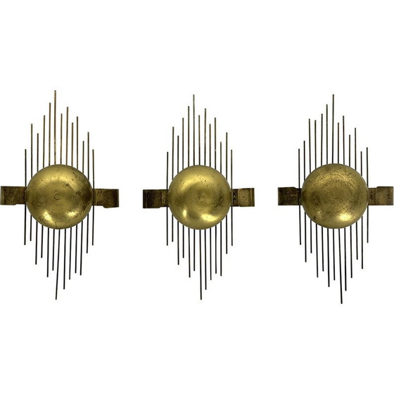 Image 1 of Satz von 3 Wandlampen aus goldfarbenem Metall, Italien 1950
