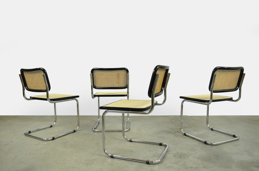 4x Freischwinger-Rohrgestell-Esszimmerstühle Vintage, Italien 1980er