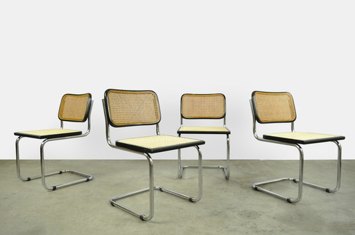 4x Freischwinger-Rohrgestell-Esszimmerstühle Vintage, Italien 1980er