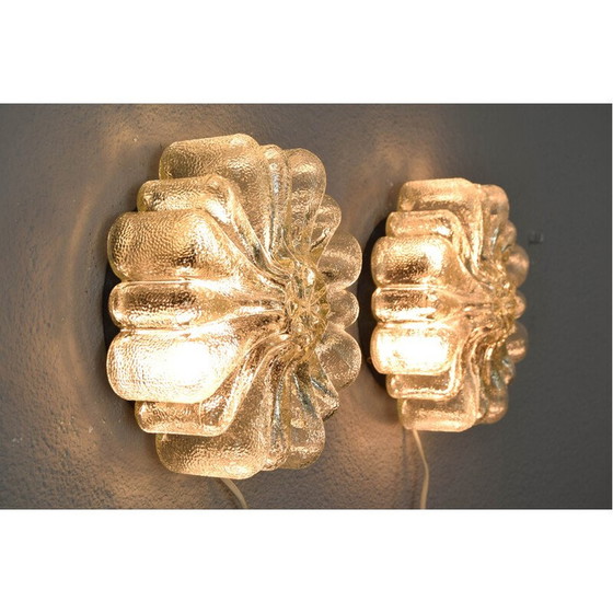 Image 1 of Paar Wandleuchten aus transparentem Glas in Form von Blumen, Deutschland 1950