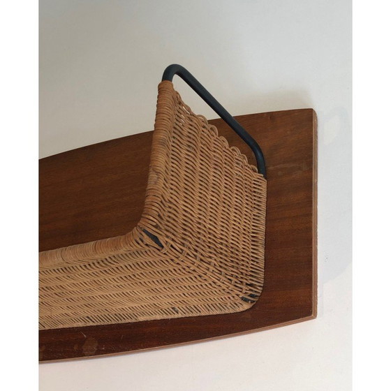 Image 1 of Vintage-Regal aus Holz, Rattan und lackiertem Metall, 1970