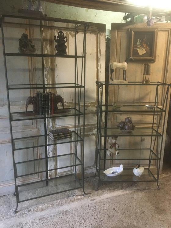 Image 1 of Ein Paar Vintage-Regale aus Schmiedeeisen und Glas, 1970-1980