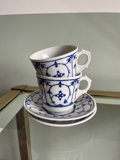 2x Vintage Deutsch Blau Saks Tasse-und-Schale