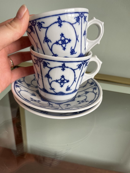 2x Vintage Deutsch Blau Saks Tasse-und-Schale