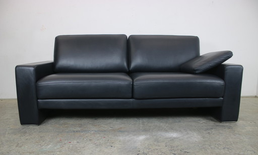 Rolf Benz Ego Dreisitzer Couch Dunkelblau Leder Sofa Chromleisten