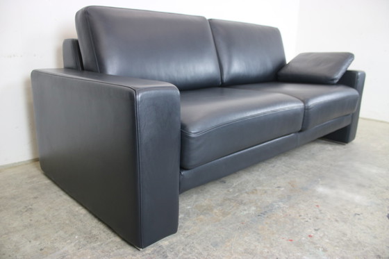 Image 1 of Rolf Benz Ego Dreisitzer Couch Dunkelblau Leder Sofa Chromleisten