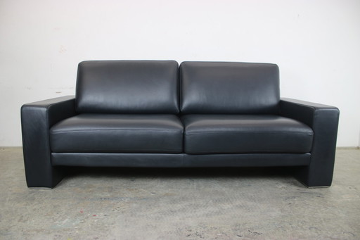 Rolf Benz Ego Dreisitzer Couch Dunkelblau Leder Sofa Chromleisten