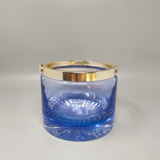 Image 1 of 1970S Gorgeous Blue Ice Bucket in Kristall von L.A.C.S. Made in Italy.