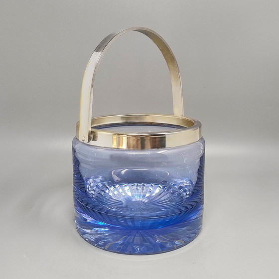Image 1 of 1970S Gorgeous Blue Ice Bucket in Kristall von L.A.C.S. Made in Italy.