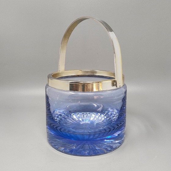 Image 1 of 1970S Gorgeous Blue Ice Bucket in Kristall von L.A.C.S. Made in Italy.