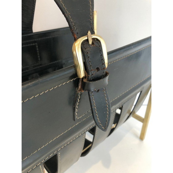 Image 1 of Zeitschriftenständer aus Messing und Leder von Jacques Adnet, 1940