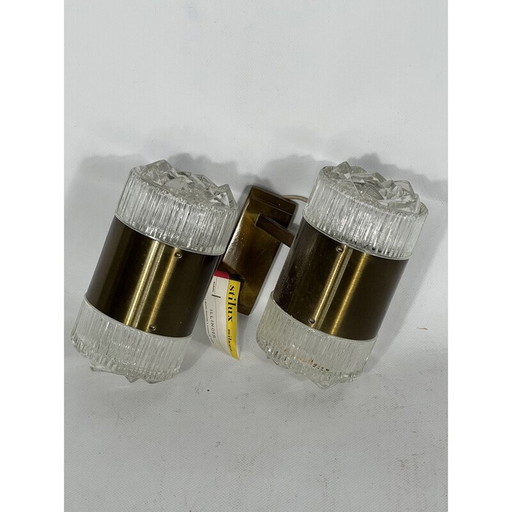 Vintage Wandleuchte aus Glas und goldenem Aluminium von Stilux Milano, Italien 1960