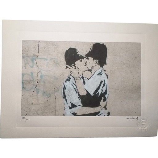 Vintage-Lithographie "Kuss Polizisten Detail" von Bansky für Salerno und Hijos, 2010er Jahre