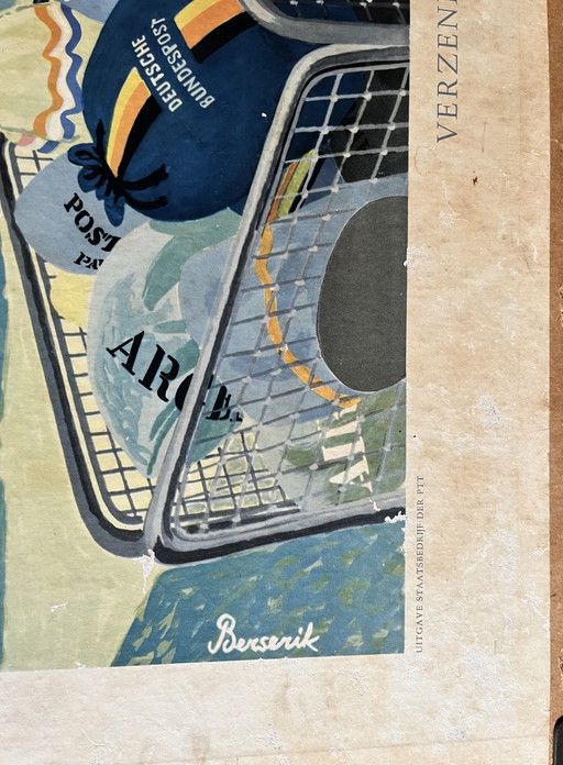 Schulschild 'Versand der Luftpost in Schiphol'