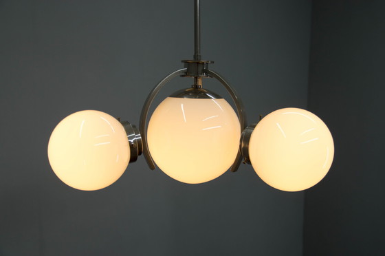 Image 1 of Art Deco / Funktionalistischer Nickel-Kronleuchter, 1930er Jahre