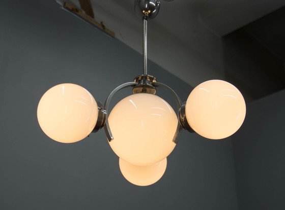 Image 1 of Art Deco / Funktionalistischer Nickel-Kronleuchter, 1930er Jahre