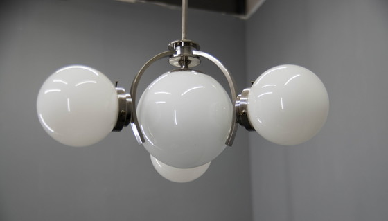 Image 1 of Art Deco / Funktionalistischer Nickel-Kronleuchter, 1930er Jahre