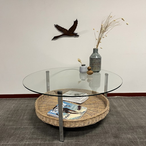 Vintage Couchtisch Glas Zeitschriftenkorb