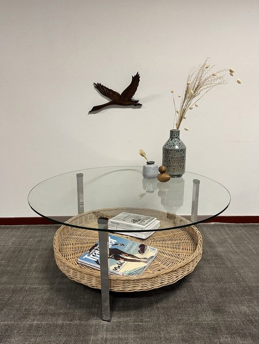 Vintage Couchtisch Glas Zeitschriftenkorb