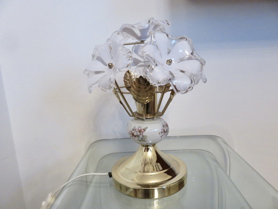 Image 1 of Lampe "Bouquet De Fleurs" Messing, Porzellan, 1980