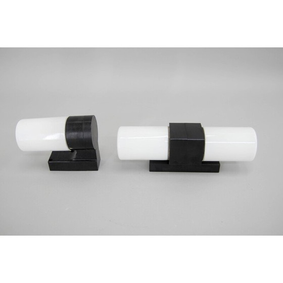 Image 1 of Paar alte Wandlampen aus Glas und Bakelit, Tschechoslowakei 1950