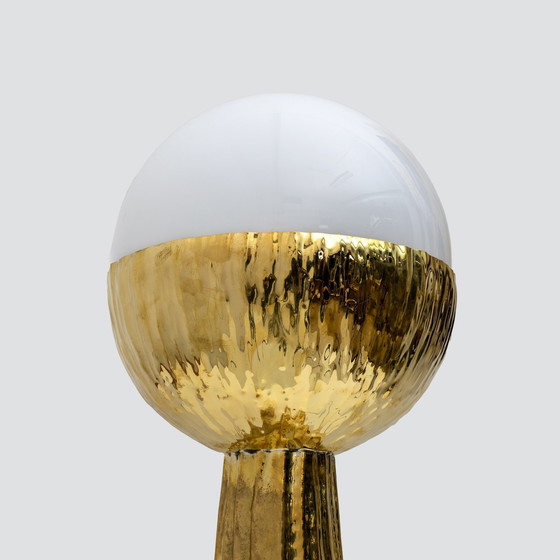 Image 1 of Paar moderne italienische Tischlampen aus Messing und Opalglas