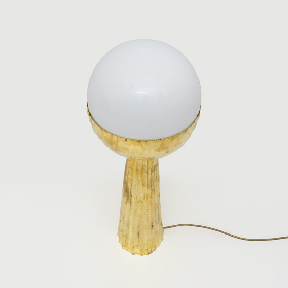 Image 1 of Paar moderne italienische Tischlampen aus Messing und Opalglas