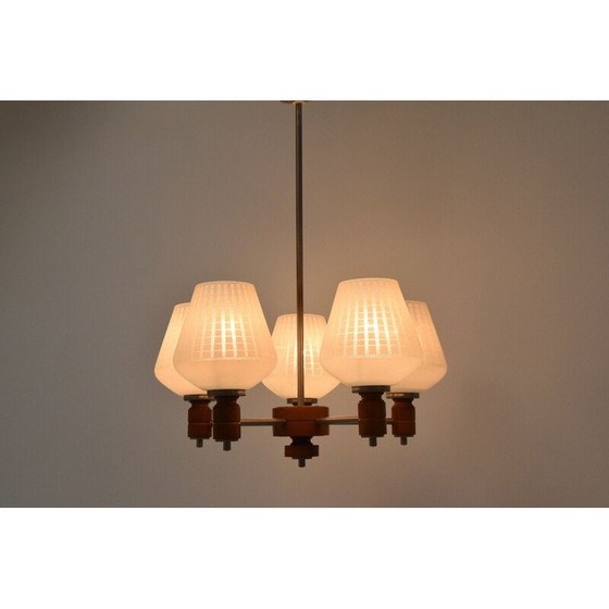Image 1 of Vintage-Kronleuchter aus Glas und Holz, Tschechien 1970