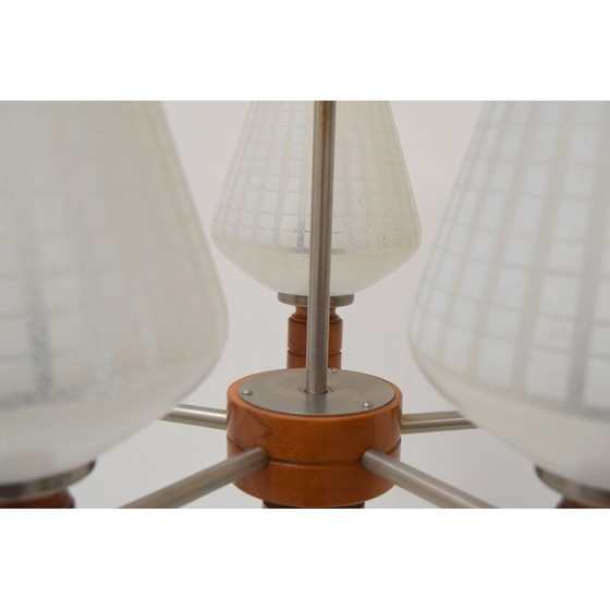 Image 1 of Vintage-Kronleuchter aus Glas und Holz, Tschechien 1970