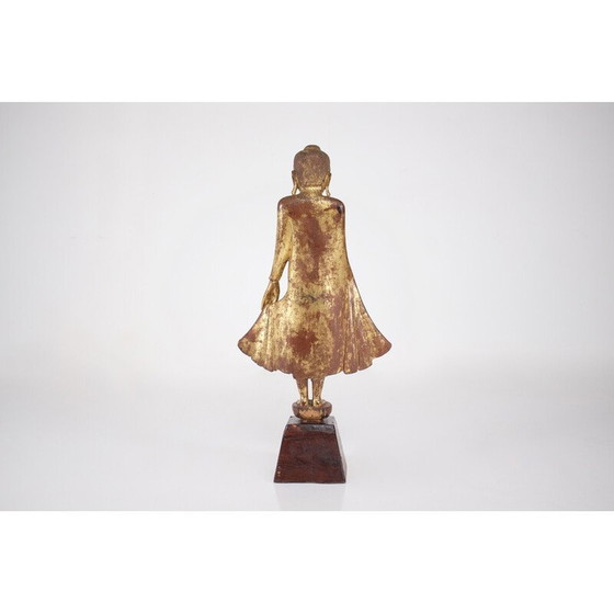 Image 1 of Stehende Buddha-Skulptur aus Holz und Glas, Birma