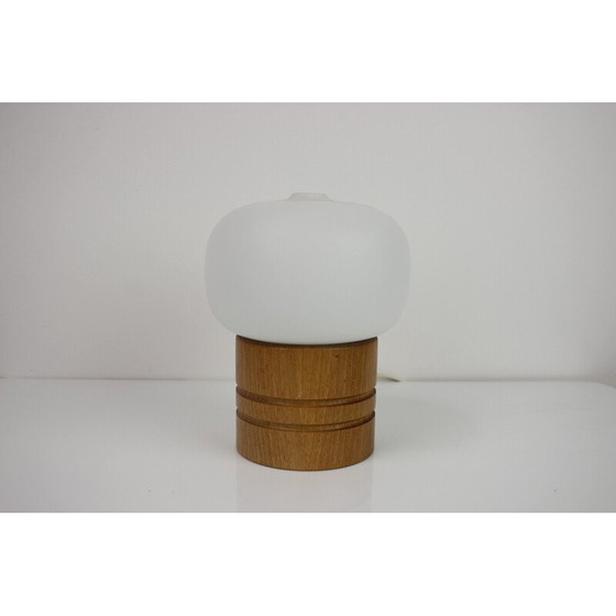 Image 1 of Tischlampe aus Milchglas und Holz von Ivan Jake für Osvetlovaci Sklo, 1960