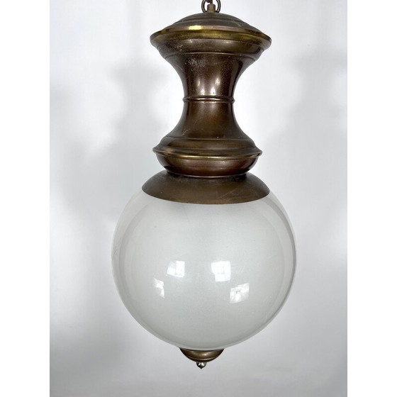 Image 1 of Italienische Pendelleuchte aus Messing und Glas aus der Mitte des Jahrhunderts, 1950er Jahre