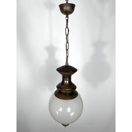 Image 1 of Italienische Pendelleuchte aus Messing und Glas aus der Mitte des Jahrhunderts, 1950er Jahre