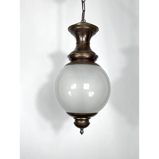 Image 1 of Italienische Pendelleuchte aus Messing und Glas aus der Mitte des Jahrhunderts, 1950er Jahre