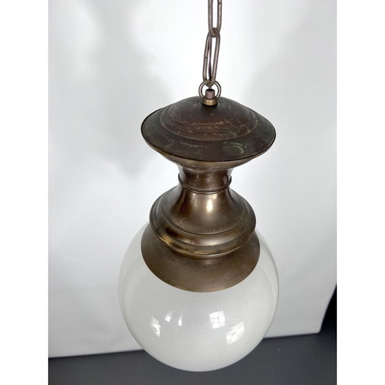Image 1 of Italienische Pendelleuchte aus Messing und Glas aus der Mitte des Jahrhunderts, 1950er Jahre