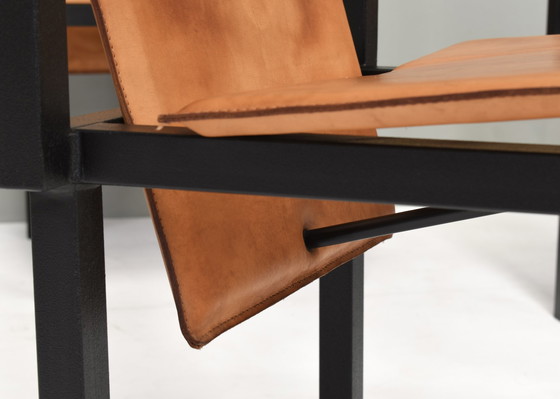 Image 1 of Einzigartiger Satz von sechs Esszimmerstühlen aus cognacfarbenem Leder, ca. 1970-80