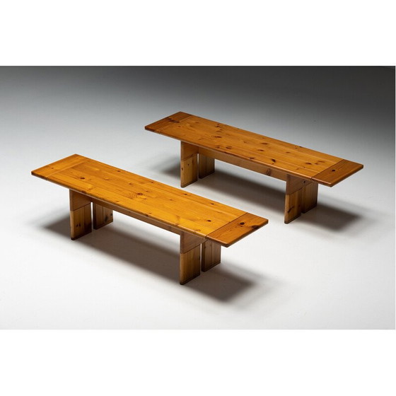 Image 1 of Vintage-Bank aus massivem Kiefernholz von Silvio Coppola für Fratelli Montina, Italien 1970