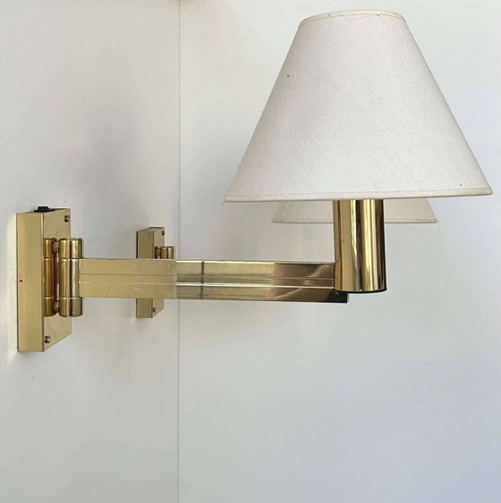 Image 1 of 2X Verstellbare Wandleuchten aus massivem Messing - Schweden 1970
