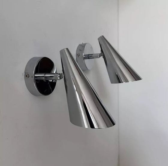 Image 1 of 2X Verstellbare Wandleuchten aus verchromtem Metall, Frankreich 1980