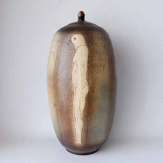 Image 1 of Klaas de Boer Steingutvase mit Deckel